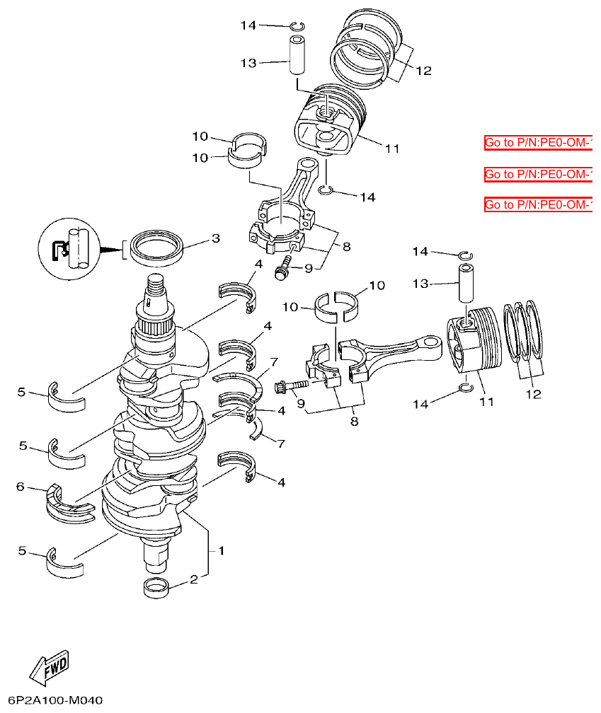 Yamaha F200BET, FL200BET CRANKSHAFT & PISTON parts diagram